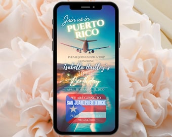 Modelo de convite para viagem a Porto Rico: Aniversário Tropical (Digital)