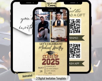 Graduation Party Invitation Template, Grad Announcement, College, High School, Nursing Law Graduation Invite Gold Digital, Grad QR code