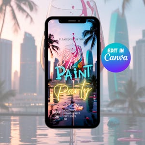 Digital Paint Party Invitation Template, Editable Paint Party Invite, Digital Painting Party Video, Art Party Evite, Cityscape Paint Party
