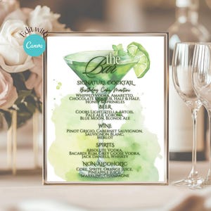 SZABLON Menu irlandzkich drinków, Zielone menu koktajlowe, Wydrukowana karta menu drinków barowych, Szablon Canva do natychmiastowego pobrania, 8 x 10 cali Wydrukowane menu