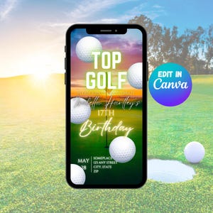 Digital Top Golf Birthday Invitation Template, Animated Golf Party Video Evite, Editable Golf Themed Birthday Invite, Boys Par-Tee Flyer