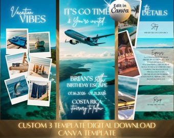 Convite de aniversário para a Costa Rica em formato de vídeo animado, modelo Canva para férias, roteiro de viagem, 221