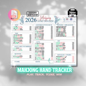 2026 Mahjong Hand Tracker Printable, American Mah Jongg Score Sheet PDF, Checkbox Scorecard, Chinoiserie Design, 3 PDF US Letter Size, 211 Bild 1