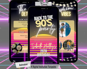 Retro 90s Birthday Party Video Invite: Animated Throwback Theme (Digital Download), Back to the 1990's Bash, Mobile Phone Video Evite