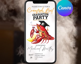 Graduation Party Crawfish Boil Invitation Template, Digital Crawfish Boil Invite, Graduation Celebration, Animated Evite, Seafood Cookout