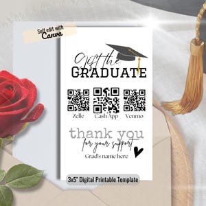 Examen Venmo Cash-app med QR-kod, personligt examenskort för universitetsstudenter, skannings- och betalningskort, 3x5 Canvas-mall, digital nedladdning