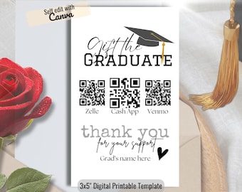 College Graduation Venmo Cash App QR Code Gift Insert, Personalized University Grad Scan to Pay Card, 3x5 Canva Template, Digital Download