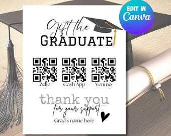 Personalized Graduation QR Code Sign: Scan to Pay Canva Template (8x10) (Digital Download)