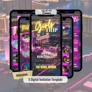 Plantilla de itinerario de viaje a Las Vegas, itinerario de viaje, invitación de fin de semana de cumpleaños, itinerario de fin de semana, horario digital de Las Vegas, viaje de chicas a Las Vegas