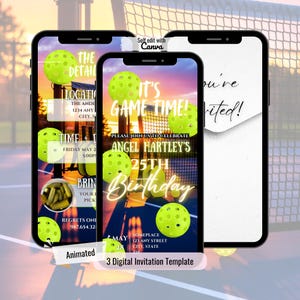 Animerad Pickleball-födelsedagsinbjudan, Match Time Sports Party Evite (Canva-mall)