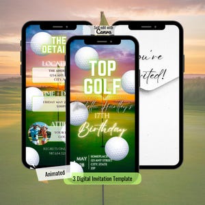 Digital Top Golf Birthday Invitation Template, Animated Golf Party Video Evite, Editable Golf Themed Birthday Invite, Boys Par-Tee Flyer