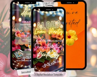 Aloha Luau Invite Template, Tropical Party Animated Invitation, Editable Luau Digital Invitation, Tiki Party Video Invite, Luau Birthday
