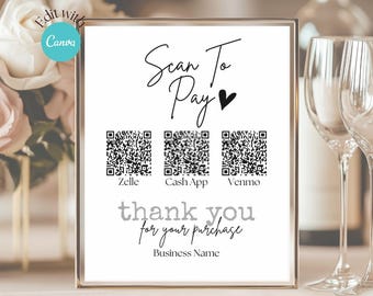 Placa Scan to Pay, modelo de código QR, Venmo, Canva editável (download digital)