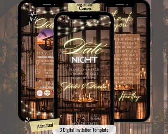 Date Night Invitation, Couples Date, Dinner Date Invite, Romantic Invitation, Date Night Ticket, Anniversary Date, Date Template Itinerary