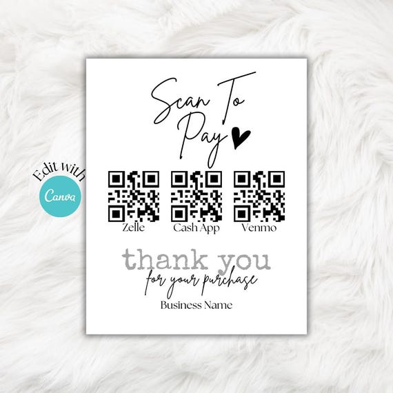 Modern Scan to Pay Sign: QR Code Payment Template (Printable 8x10) Digital Download