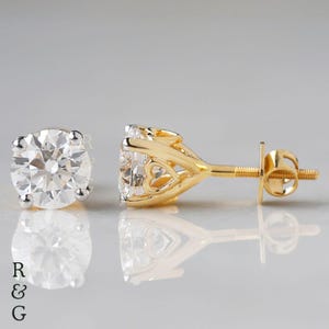 14k Gold Lab Diamond Stud Earrings: 3.60 CT Solitaire Wedding Jewelry