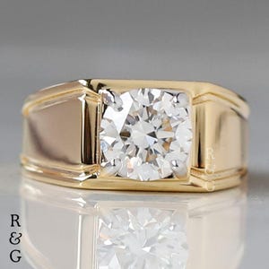 14K Gold Men&#39;s Lab Diamond Engagement Ring: Round Cut Solitaire