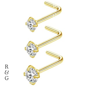 L Shape Diamond Nose Studs | 14K Yellow/Rose/Yellow Gold and Silver Nose Piercing Jewelry| Nose Pin | Minimal Jewelry