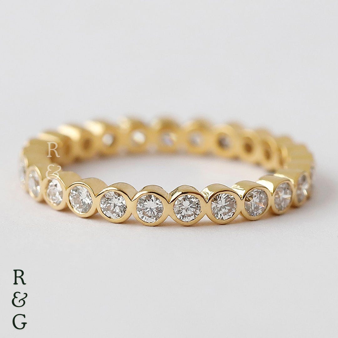 Eternity Ring in 14k Yellow Gold, Lab Grown Diamond Bezel Set Wedding ...