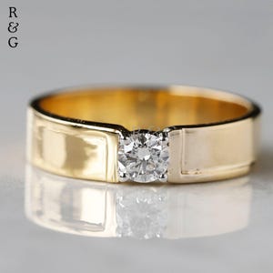 14k Yellow Gold Men's Diamond Engagement Ring, Men's Signet Ring, Unique Men's Ring, Gift For Men,  Mens Lab Grown Diamond Ring
