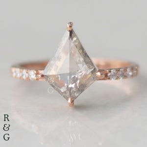 Unique Kite Salt and Pepper Diamond Ring, 14K Gold Kite Diamond Engagement Ring, Kite Cut Diamond Promise Ring
