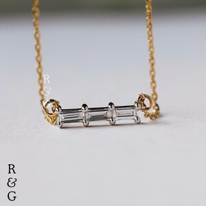 14K Gold Baguette Diamond Bar Necklace - Minimalist Fine Jewelry