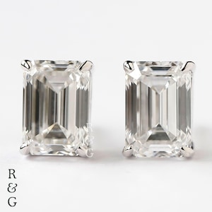 14K White Gold Lab Grown Diamond Studs: Emerald Cut Earrings