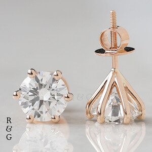 4ct Lab Grown Diamond Stud Earrings: 14K Rose Gold Round Cut