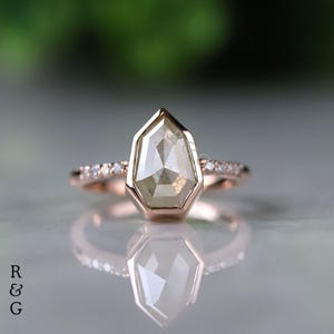 1.18 CT Shield Cut Rustic Diamond Ring: 14K Rose Gold Engagement Ring