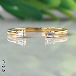 14K Gold Baguette Diamond Band: Open Cuff Ring
