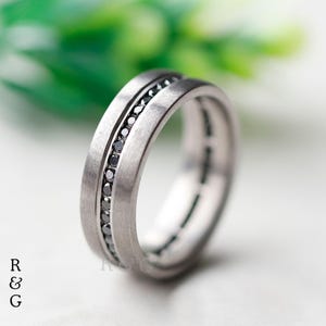 Matte Black Diamond Eternity Band - 14k Black Gold Wedding Ring