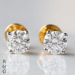 1.20 CTW Lab Grown Diamond Stud Earrings: 14K Yellow Gold Solitaire