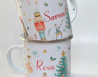 Personalised Children’s Christmas Mug - 10oz Enamel Mug - Camping Mug - Nutcracker Design - Matching Coaster