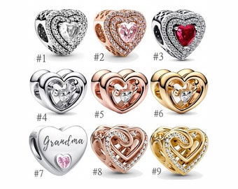 Pandora Shinning Heart Charms, se adapta a pulseras Pandora de plata de ley S925, dijes para pulsera, regalo para ella, regalo de Navidad