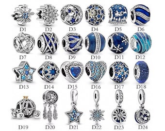 Pandora Heart of the Ocean Blue Series Charms Armband, S925 Sterling Zilver Past bij Europese Snake Chain Charm Armbanden, Kerstcadeau voor haar