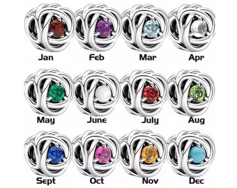 Pandora Birthstone Charms For Charm Bracelet, S925 Sterling SilverEternity Circle Charm, Beads Charms, Gemstone Crystal Charm Gift For Her