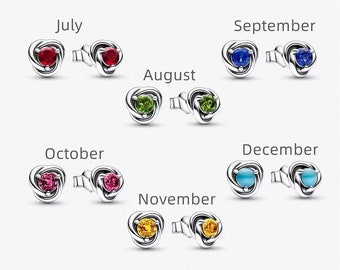 Pandora Months Birthstone Eternity Turquoise Circle Stud Pendientes, S925 Sterling Silver Compatible Pandora Charm Pendientes, Regalo para ella