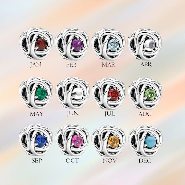 Pandora Birthstone Charms For Charm Bracelet, S925 Sterling SilverEternity Circle Charm, Beads Charms, Gemstone Crystal Charm Gift For Her