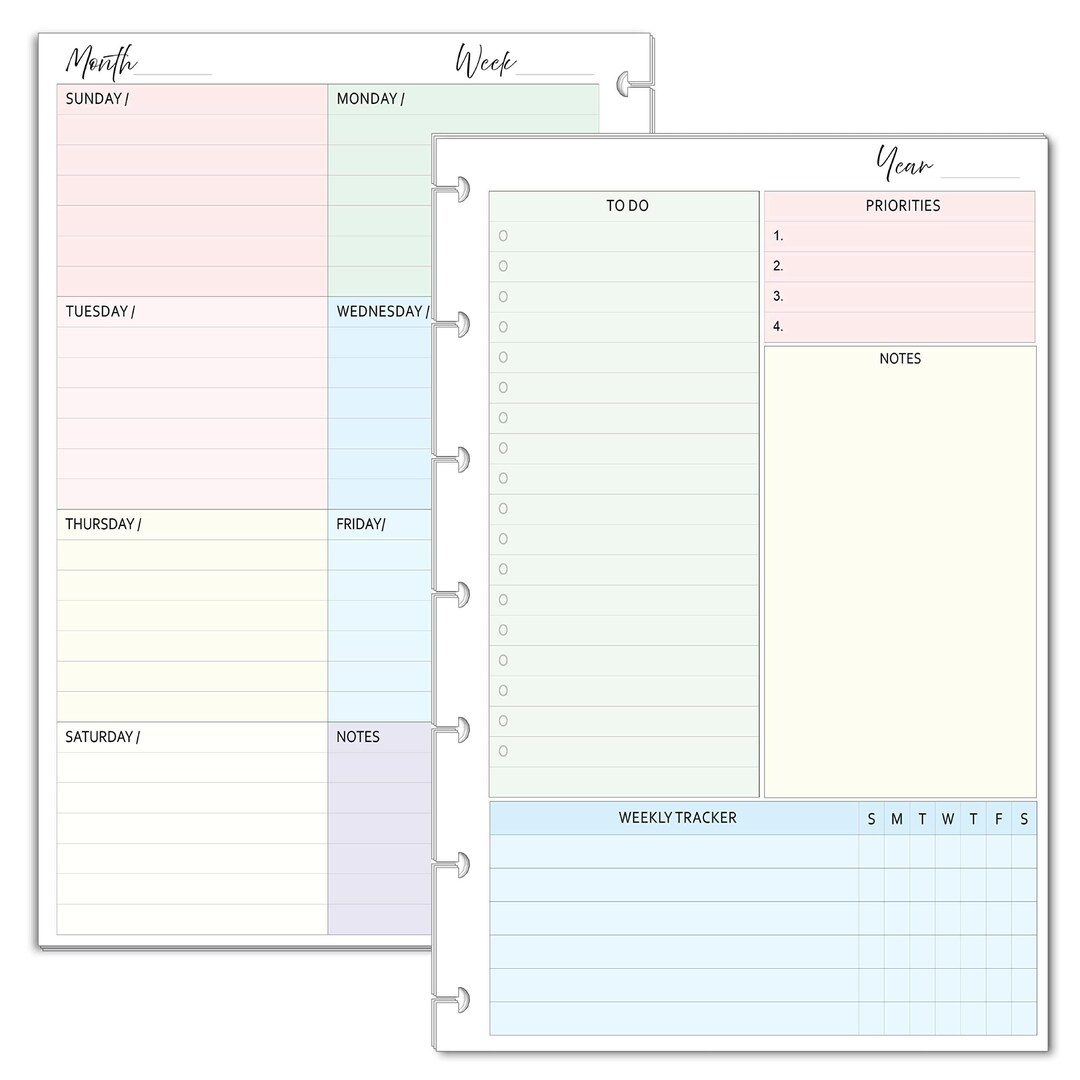 Mini Planner Inserts: Undated Weekly Calendar Refills (4.5 X 7 Inches ...