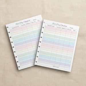 Colorful Bill Pay Checklist: 9-Disc Planner Inserts (7"x9.25")