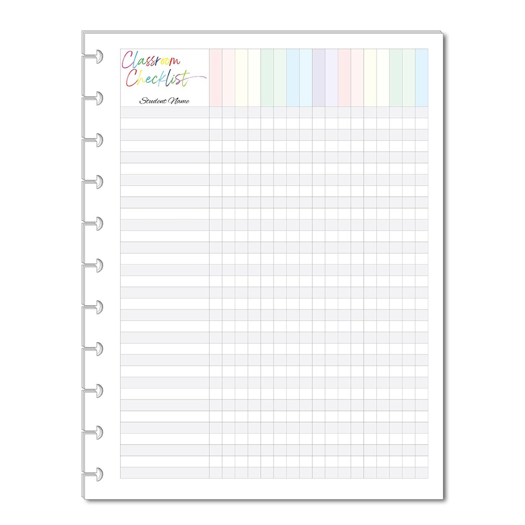 Colorful Classroom Checklist for Discbound Planners, Fits With Circa ...