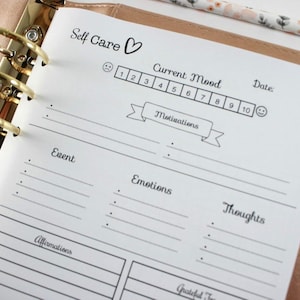 A5 Size Planner Self Care Inserts | Mood Tracker, Emotions & Thoughts | Wellness Refill