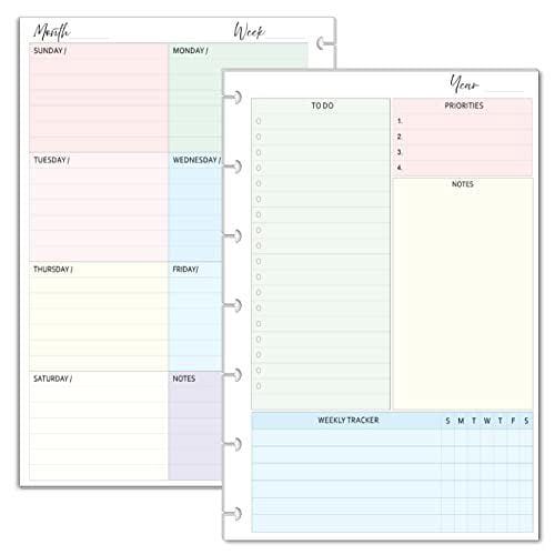 8-Disc Undated Weekly Planner Inserts, Fits Junior/Half Letter Size Discbound Planers Calendar Refills Weekly Calendar Inserts