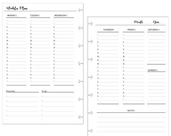 Undated Weekly Planner Inserts, Discbound Calendar Refills
