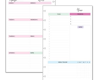 8-Disc Undated Weekly Planner Inserts, Fits Junior/Half Letter Size Discbound Planers Calendar Refills Weekly Calendar Inserts