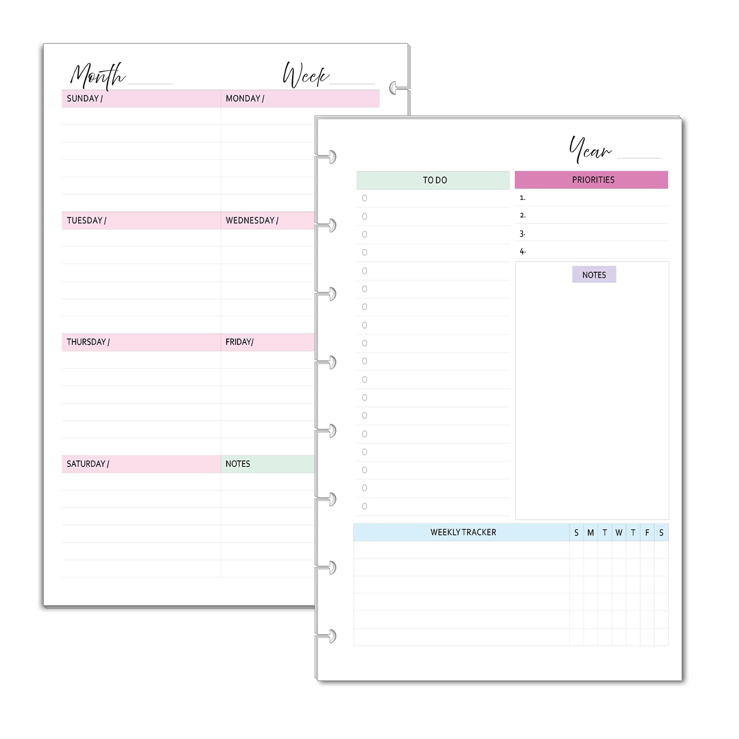 8-disc Undated Weekly Planner Inserts, Fits Junior/half Letter Size ...