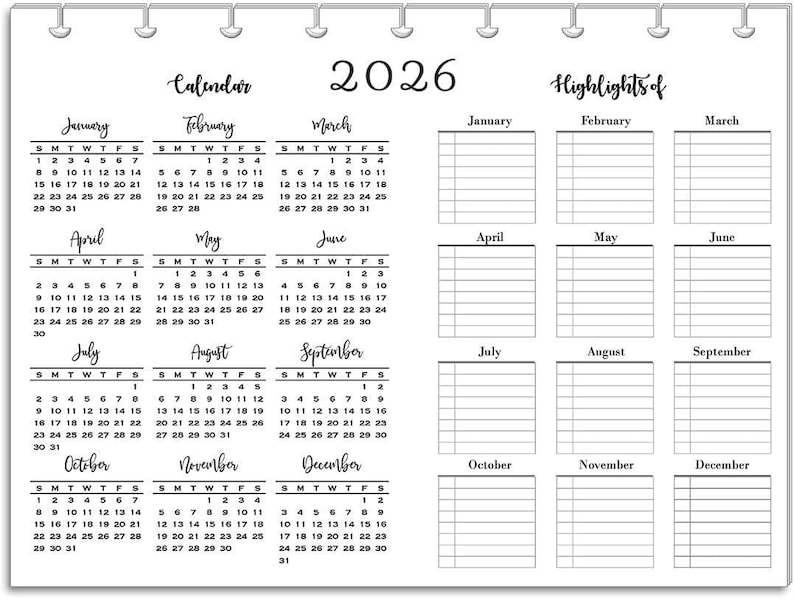 Disc Calender 2026 Disc Planner Refills: Monthly Calendar (multiple Sizes) - Etsy
