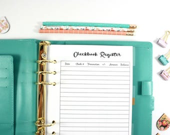 A5 Planner Checkbook Register, Filofax A5 Planner Inserts, Carpe Diem A5 Inserts, Pre-punched A5 Planner Budget Inserts