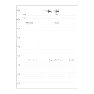 Meeting Notes Planner Inserts: 9-Disc Medium Size (7x9.25)