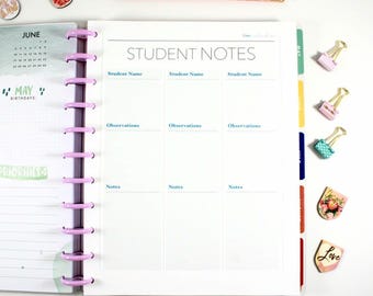Student Notes Inserts for 11-Disc Big Happy Planner for Teachers, Teacher Planner Inserts, Pre-punched Planner Inserts, Pre-punched Teacher